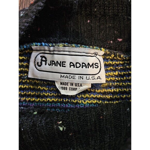 VTG 80s A Jane Adams Black Colorful Aztec AOP Sweater Women's Sz L Made in USA - Picture 3 of 10